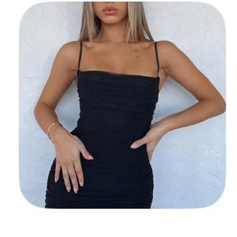 NWOT White Fox ruched black mini dress (size M)